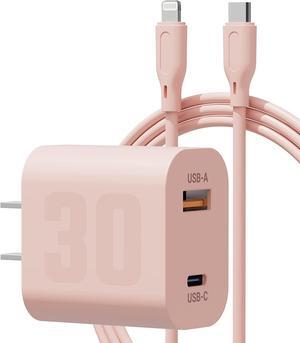 30W USB C GaN Charger for iPhone Fast Charging [Apple MFI Certified], Dual Port Block Wall Plug Power Adapter with 5ft USB C to Lightning Cable Cord for iPhone 14/13/12/11 Pro Max/8/7 Plus, iPad