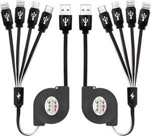 Multi Charging Cable 2 Pack 3FT, 4 in 1 Retractable Multiple Charger Cord Multi USB Cable Adapter with Dual Lightning/Type C/Micro USB Port for iPhone 15 14/Samsung Galaxy/Pixel/Phones/Pad and More