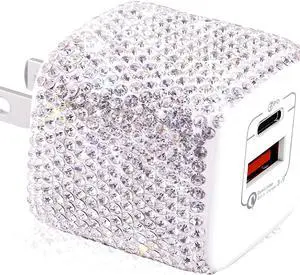 USB C Wall Charger 20W Bling PD & QC 3.0 2 Port Charger with 20W Mini USB-C Power Adapter Compatible with iPhone iPad AirPods Samsung Galaxy and More