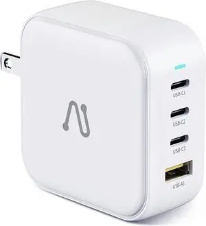 100W USB C Charger, 4-Port GaN PD PPS Fast USB Wall Charger Block, Portable Foldable Multiple Ports Power Adapter for MacBook, Laptop, iPad, iPhone, Samsung, and More-White