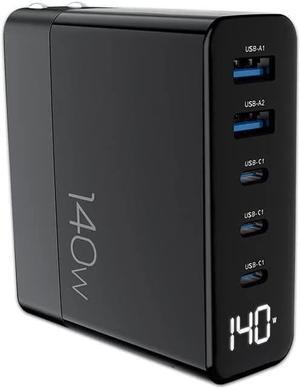 140W USB C Charger, CHIPOFY GaN 5-Port LED Power Display PD 100W PPS 45W QC60W Fast Charging Power Adapter for MacBook iPhone 14 Plus 13 12 Pro Max iPad Samsung Galaxy S22/S21 and More