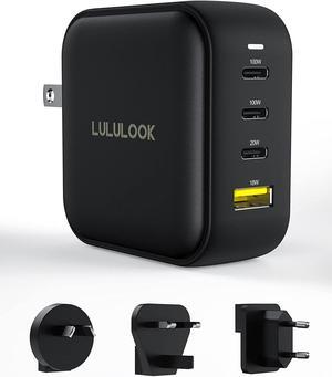 LULULOOK 100W USB C Charger, USB-C Power Adapter GaN Type C Charger Multiport Charger Compatible with MacBook Pro/Air, Galaxy S22/S21, Dell XPS, iPad Mini/Pro, iPhone 13/13 Pro Max/iPhone 12, Pixel