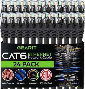 GearIT Cat 6 Ethernet Cable 1 ft (24-Pack) - Cat6 Patch Cable, Cat 6 Patch Cable, Cat6 Cable, Cat 6 Cable, Cat6 Ethernet Cable, Network Cable, Internet Cable - Black 1 Foot