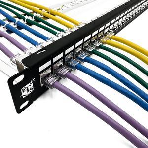 ETS 24-Port CAT6A FTP Shielded 1U Patch Panel 19-Inch Loaded w/Tool-Less Keystone Jacks Rackmount or Wallmount