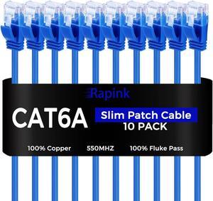 Patch Cables Cat6a 1ft (10 Pack) Slim, Cat6a Ethernet Patch Cable 10G Support, Snagless Cat 6 Patch Cable for Patch Panel to Switch, Flexiable Cat 6a Ethernet Cable with Gold Plated