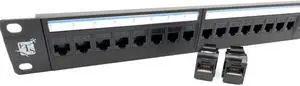 ETS 24 Port CAT6 Pass Through Coupler Patch Panel with Back Bar, Compatible with Cat5, Cat5e, Cat6, Cat6A, Loaded with Unshielded keystones
