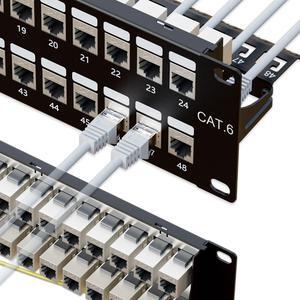 iwillink 48 Port RJ45 Through Coupler 2U Cat6 Shielded Patch Panel STP 19-Inch with Back Bar, Wallmount or Rackmount, Compatible with Cat5, Cat5e, Cat6 Cabling