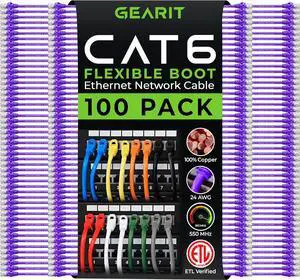 GearIT Cat6 Cable 0.5 ft 6 in (100-Pack) - Cat6 Ethernet Cable, Cat 6 Ethernet Cable, Cat6 Patch Cable, Cat 6 Patch Cable, Cat 6 Cable, Network Cable, Internet Cable - Purple 0.5 Feet