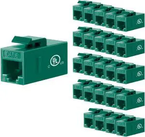 VCE Cat6 RJ45 Keystone Jack Insert UL Listed 25-Pack, 90 Degree Punch Down Keystone Jack Adapter in Green