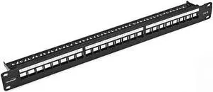 24-Port CAT6 UTP Patch Panel 1U with Keystones, Black
