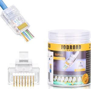 50-Pack Cat6 RJ45 Pass Through Connectors - Ethernet Cable Crimp Ends for Solid Wire and Standard Cable, UTP Network Plug