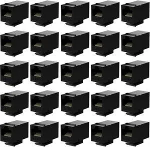 Rj45 Coupler Cat6 Keystone Jack Inline Coupler Female to Female Insert Coupler 25 Pack Black