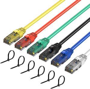 Cat6 Patch Cables 0.5 Feet (6 Pack) Cat 6 Ethernet Cable 24AWG CCA Cord UTP Network Internet Cable Compatible for PC Routers Switches Servers Printers RJ45 LAN with 25 Cable Ties - 0.5FT