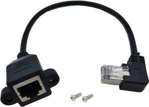 Qaoquda CAT6 Network Extension Cable,90 Degree RJ45 A Male to A Female Screw Panel Mount Extension Cable,Support Ethernet Cat 5e/Cat 6-10 inch (Right)