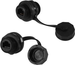 2PCS RJ45 Ethernet LAN Cable Connector CAT6 Shielded Industrial Panel Mount Bulkhead Feed Thru Coupler with Waterproof IP67 Dustproof Cap Outdoor Industrial Standard