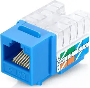 Everest Media Solutions 90° Angled CAT6/5e Keystone Jack in Blue - Slim Profile RJ45 Ethernet Connector - Compatible with 90° Angled Speed Termination Tool - easyJACK (B094WB91H3) - 10-Pack