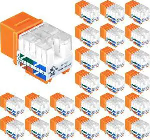 VCE RJ45 Cat6 Keystone Jacks Slim Profile UL-Listed 25-Pack, 90-Degree Ethernet Punch Down Keystone Jack Adapter in Orange