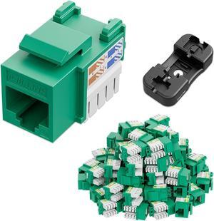 iwillink 50-Pack Cat6 Keystone Jack and Punch-Down Stand, RJ45 Ethernet Keystone Jack Set, 90-Degree UTP Modular Punch Down Keystone Jack Adapter, Green