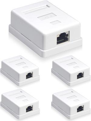 VCELINK RJ45 Cat6 Surface Mount Box Shielded 1-Port, Ethernet Jack Box Compatible with UTP Cat6/Cat5e/Cat5 Stranded or Solid Network Cables, 5-Pack, White