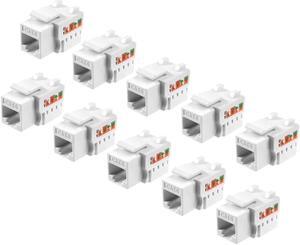 10-Pack RJ45 Keystone Jack Module Connector 568A/568B, Keystone Adapter Compatible Cat 6/5e/5 Connector,Cat6 Keystone Jack,RJ45 Female Connector,White