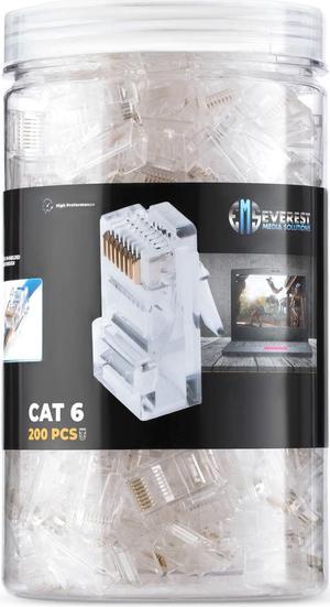 Everest Media Solutions RJ45 Cat6 Pass Through Connectors - Pack of 200 - EZ to Crimp Modular Plug for Solid or Stranded UTP Network Cable - Male Ethernet Connector End