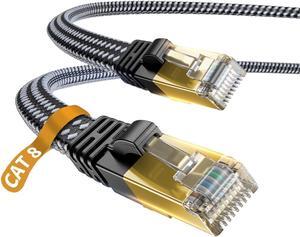 Cat 8 Ethernet Cable Nylon Braided 10ft High Speed Network Cable LAN Cable Wires CAT 8 RJ45 Ethernet Cable Cord 3ft 10ft 16ft 26ft 33ft 50ft 66ft 100ft (Black 10ft) for Printer