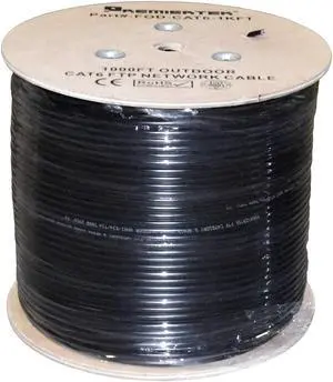 Premiertek Outdoor 1000' Cat6 23AWG CMX Cca 550MHz Shield FTP 4-Pairs Premium Network LAN Cable, Black (FOD-CAT6-1KFT)