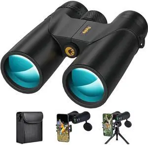 Fiyxlop 12x42 High Powered Binoculars for Adults & Kids with Phone Adapter, Lightweight Waterproof HD Binoculars with Low Light Vision - for Bird Watching, Travel, Cruises, Hunting, Opera