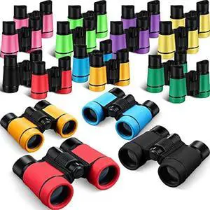 18 Pack Kid Binoculars Party Favors, Toy Binoculars Shockproof Bulk Mini Compact Binoculars Gifts for 3-12 Years Folding Small Telescope Binoculars with Neck String for Kids Camping Outdoor, 9 Colors