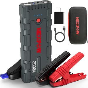 NEXPOW 2000A Peak Car Jump Starter with USB Quick Charge 3.0 (Up to 7.0L Gas or 6.5L Diesel Engine), 12V Portable Battery Starter, Battery Booster with Built-in LED Light