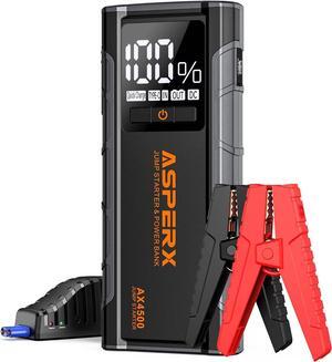 ASPERX AX4500 Jump Starter, 4500A Peak Car Jump Starter for Up to All Gas and 10.0L Diesel Engines, 12V Battery Starter with 4 Inch LCD Display, Lithium Battery Booster with Built-in LED Light