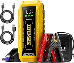 MegaXmar Jump Starter-4000A Peak 27000mAh Car Jumper Starter Portable for Up to All Gas and 10L Diesel Engine,60W Two-Way Fast Charging-12V Car Battery Charger Jump Starter-Safe Car jumper,LED Display