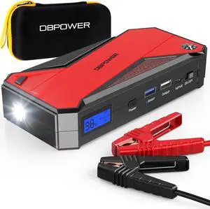 DBPOWER Peak 1600A 18000mAh Portable Car Jump Starter (up to 7.2L Gas, 5.5L Diesel Engine) Battery Booster with Smart Charging Port, Compass, LCD Screen and LED Light (Black/Red)