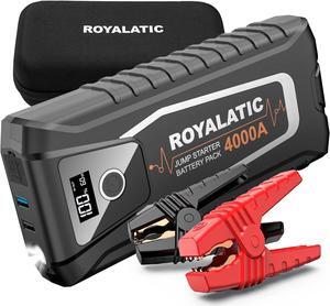 Car Battery Jump Starter Portable 4000A 26800mAh for All Gas or Up to 10L Diesel Engines, Royalatic 12V Jump Battery Charger Pack Box with Jumper Cables, Fast Charging, Smart LCD Display, Lights