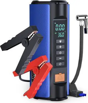 BUVAYE Portable Car Jump Starter with Air Compressor, 2000A 12V Jump Starter Battery Pack with 150PSI Tire Inflator, Up to 7L Gas & 5L Diesel Engines, Safe Jumper Box with Display, Emergency Light
