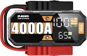 JF.EGWO 4000A Portable Car Jump Starter, 12V Lithium Jump Starter Battery Pack for Up to 10L Diesel 10L Gas Engines, 65W Two-Way Fast Charging Auto Battery Booster Jump Box Power Bank