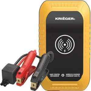 Krieger 1000 Amp 12 Volt Car Jump Starter + Portable Wireless Charger + Power Bank Lithium Battery + QC3.0 USB Charger + LED Flashlight & Jump Start Engines up to 6L Gas 3L Diesel - ETL Approved