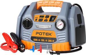 POTEK Portable Power Station: 1500 Peak/ 750 Instant Amps Jump Starter, 300W Inverter,150 PSI Air Compressor