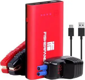 Jump Starter, FISHERFANS 12800mAh Car Battery Booster Pack up to 7.0L Gas/5.5 Diesel Engines Portable Car Battery Starter with Smart Jumper Cables USB Charge LED Flashlight