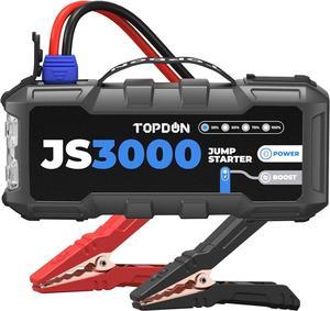 TOPDON Jump Starter JS3000, 3000A/24000mAh Battery Booster Jump Starter Power Pack for Up to 9L Gas/ 7L Diesel Engines, Portable Jump Starter Power Bank with Handle/Jumper Cable/EVA Case