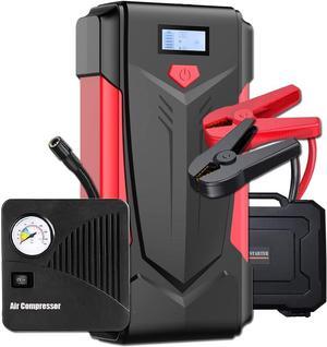 Car Jump Starter with Air Compressor, 12000mAh 1000A Peak Battery Jump Starter Pack for Up to 6L Gas or 3L Diesel, Portable Power Bank Charger with LCD Display, Type-C Fast Charging, LED Light (Black)
