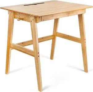 Dicunoy Writing Computer Desk with Drawer, 31" Small Simple Bamboo Table, Home Office Compact Sturdy Wooden Desk Furniture for Compact Apartmet, Bedroom, Study, Dormitory, Vanity, Workstation