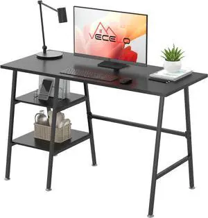 VECELO Industrial Simple Style Wood Table & Metal Frame Home Office Computer Desk Writing Study Workstation with 2 Tier Storage Shelves on Left or Right, 43 inch, Black New