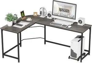 Teraves Reversible L Shaped Desk, 66.1" Gaming Desk, Corner Desks for Home Office, Space Saver Workstation Table, Modern Wooden Desk, BOAK