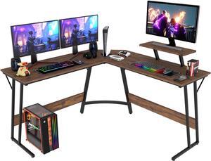 PayLessHere L Shaped Desk Corner Gaming Desk Computer Desk with Large Desktop Studying and Working and Gaming for Home and Work Place,Brown