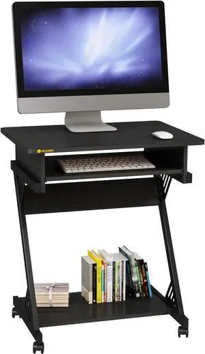 Rolling Computer Desk with Keyboard Tray Comt Computer C with Storage Mobile Computer Desk for Small Se,Black