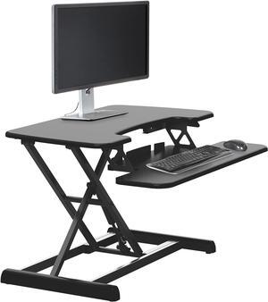 VariDesk Essential Vertical Lift 30 - Height Adjustable Standing Desk Converter - Laptop or Monitor Riser with Wide Keyboard Tray - Compact Two-Tier Home Office Workstation - 30 Inch, Black