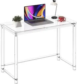HMYHUM Acrylic Desk, Clear Desk for Home Office for Laptop, Study, Writing, Vanity Table with Cylindrical Legs, Modern, Easy Assembly, 39.4" L x 19.7" W x 29.5" H