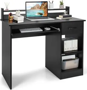 Tangkula Computer Desk with Drawer & Keyboard Tray, 22 Inch Wide Modern Study Writing Desk with Desktop Hutch & Storage Shelves, Home Office Desk for Kids, Wood PC Laptop Desk, Desk for Bedroom
