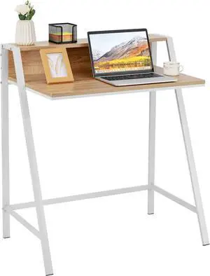 Tangkula Small Computer Desk, Compact Home Office Desk with Sturdy Frame, 2 Tier Study Writing Table for Small Place Apartment Office, Desk for Bedroom, Kids Desk